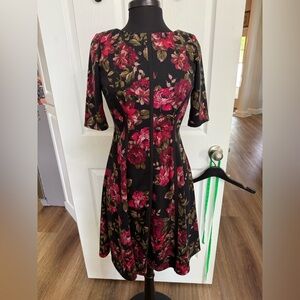 Julian Taylor Vintage Woman’s Black Pink Red Floral Rose Fit Flare Dress size 6